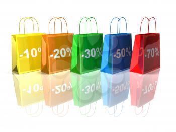 Royalty Free 3d Clipart Image of Shopping Bags with Percent Off Numbers on Them