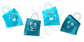 Royalty Free 3d Clipart Image of Shopping Bags with Faces on Them