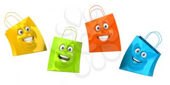 Royalty Free 3d Clipart Image of Shopping Bags with a Face on Them