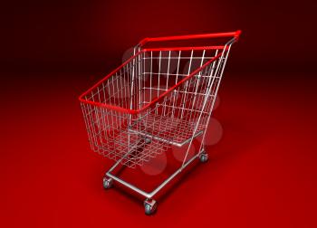 Royalty Free 3d Clipart Image of a Shopping Cart With a Red Background
