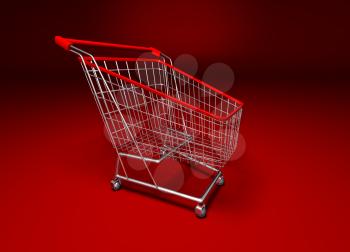 Royalty Free 3d Clipart Image of a Shopping Cart With a Red Background