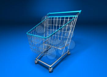 Royalty Free 3d Clipart Image of a Shopping Cart With a Blue Background