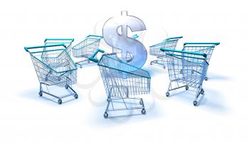 Royalty Free 3d Clipart Image of Shopping Carts With a Dollar Sign in the Centre