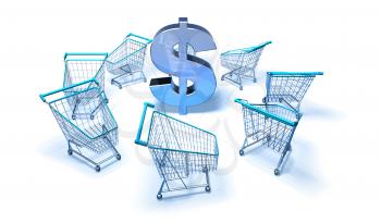 Royalty Free 3d Clipart Image of Shopping Carts With a Dollar Sign in the Centre