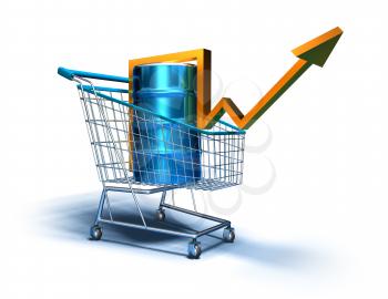 Royalty Free 3d Clipart Image of a Shopping Cart With an Oil Can