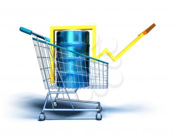 Royalty Free 3d Clipart Image of a Shopping Cart With an Oil Can