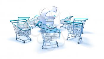 Royalty Free 3d Clipart Image of Shopping Carts With a Euro Sign in the Middle