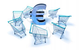 Royalty Free 3d Clipart Image of Shopping Carts With a Euro Sign in the Middle