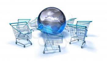 Royalty Free 3d Clipart Image of Shopping Carts With a Globe in the Middle