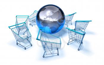 Royalty Free 3d Clipart Image of Shopping Carts With a Globe in the Middle