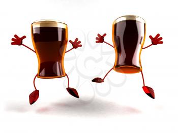 Royalty Free 3d Clipart Image of Beer Glass Characters Jumping