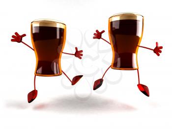Royalty Free 3d Clipart Image of Beer Glass Characters Jumping