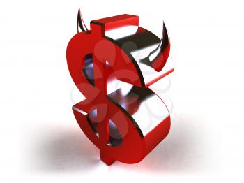 Royalty Free 3d Clipart Image of a Dollar Sign With Devil Horns