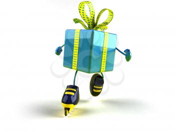 Royalty Free 3d Clipart Image of a Shiny Gift on Rollerblades