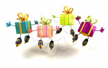 Royalty Free 3d Clipart Image of Shiny Gifts on Rollerblades
