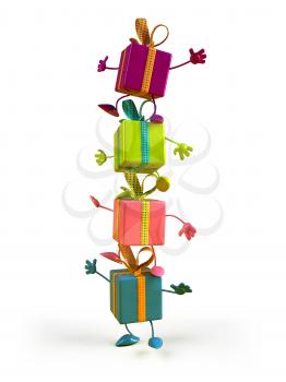 Royalty Free 3d Clipart Image of a Tower of Shiny Gifts