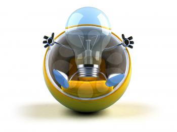 Royalty Free 3d Clipart Image of a Blue Light Bulb Sitting in a Yellow Bubble Chair