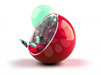 Royalty Free 3d Clipart Image of a Green Light Bulb Sitting in a Red Bubble Chair