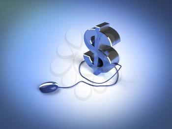 Royalty Free 3d Clipart Image of a Dollar Sign Attached to a Computer Mouse