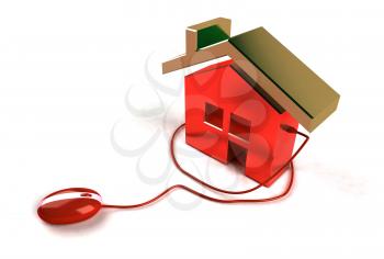 Royalty Free 3d Clipart Image of a House Attached to a Computer Mouse