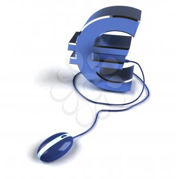 Royalty Free 3d Clipart Image of a Euro Sign Attached to a Computer Mouse