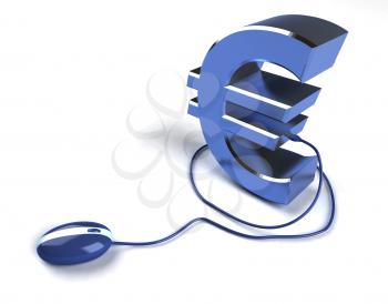 Royalty Free 3d Clipart Image of a Euro Sign Attached to a Computer Mouse