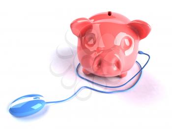 Royalty Free 3d Clipart Image of a Piggy Bank Attached to a Computer Mouse