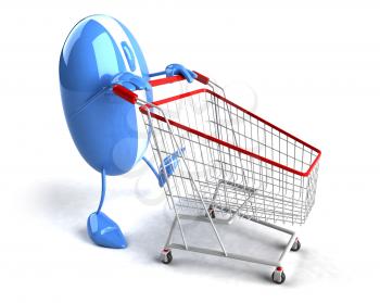 Royalty Free 3d Clipart Image of a Computer Mouse Pushing a Shopping Cart