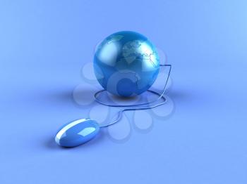 Royalty Free 3d Clipart Image of a Globe Attached to a Computer Mouse