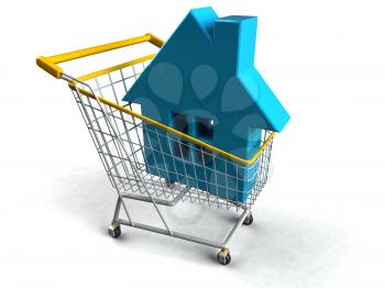Royalty Free 3d Clipart Image of a House in a Shopping Cart