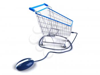 Royalty Free 3d Clipart Image of a Computer Mouse Attached to a Shopping Cart
