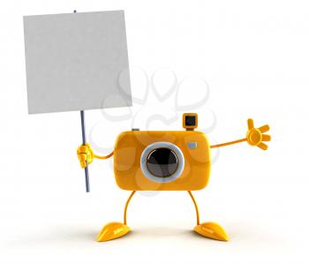 Royalty Free 3d Clipart Image of a Camera Holding a Sign
