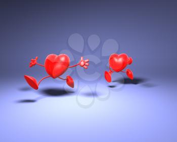 Royalty Free 3d Clipart Image of a Heart Chasing Another Heart