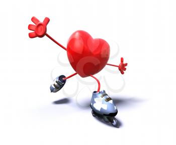 Royalty Free 3d Clipart Image of a Heart Rollerblading