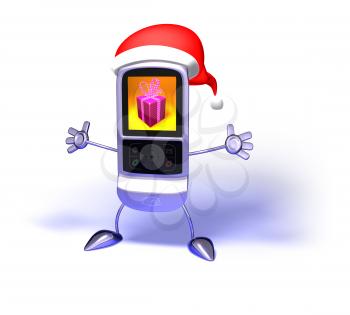 Royalty Free 3d Clipart Image of a Cell Phone Wearing a Santa Hat