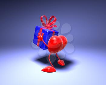 Royalty Free 3d Clipart Image of a Heart Holding a Gift