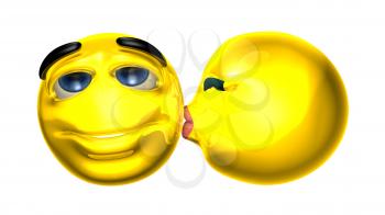 Royalty Free 3d Clipart Image of a Smiley Kissing Another Smiley