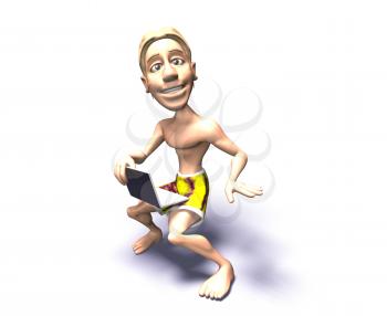 Royalty Free 3d Clipart Image of a Surfer With a Laptop Computer