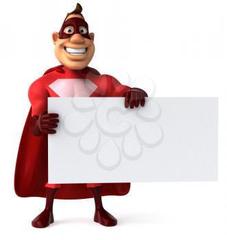Royalty Free Clipart Image of a Superhero Holding a Blank Sign