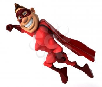 Royalty Free Clipart Image of a Smiling, Flying Superhero