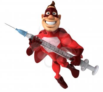 Royalty Free Clipart Image of a Superhero With a Syringe