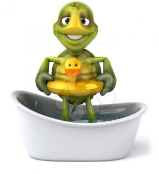 Royalty Free Clipart Image of a Turtle in the Bathtub With a Ducky Ring