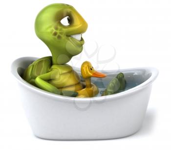 Royalty Free Clipart Image of a Turtle Taking a Bath