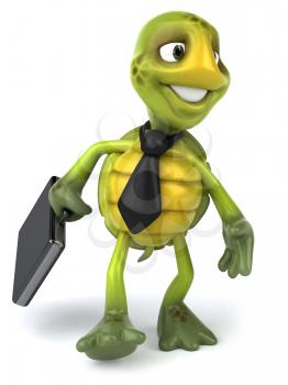 Royalty Free Clipart Image of a Turtle Wearing a Tie and Carrying a Briefcase
