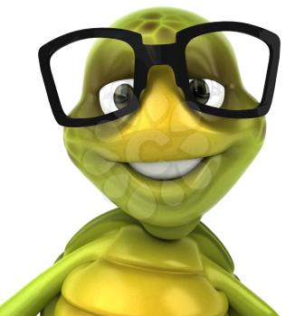 Royalty Free 3d Clipart Image of a Turtle Wearing Black Rimmed Glasses