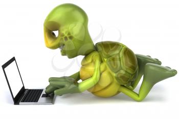 Royalty Free 3d Clipart Image of a Turtle Working on a Laptop Computer