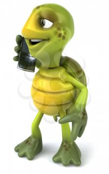 Royalty Free Clipart Image of a Turtle Talking on a Cellphone