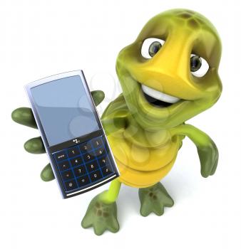 Royalty Free Clipart Image of a Turtle With a Cellphone