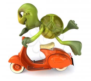 Royalty Free Clipart Image of a Turtle Doing Tricks on a Scooter