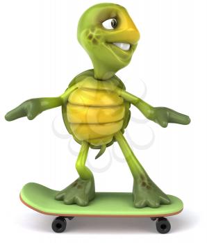 Royalty Free 3d Clipart Image of a Turtle Riding a Skateboard
